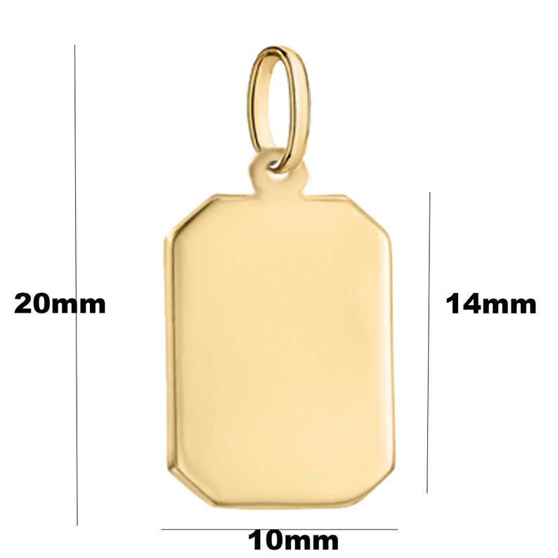May include: Gold-toned rectangular pendant with a smooth surface and a rounded top. The pendant measures 20mm in height, 14mm in width, and 10mm in depth.