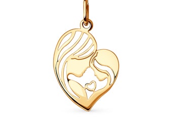 Solid 14K/10K/9K Gold Pendant Mother and Daughter Gift Medallion Charm for Necklace