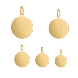 Pingente de disco redondo gravável em ouro 18k/14k/10k/9ct para colar - Pingente inicial com pingente de letra personalizado em ouro amarelo sólido