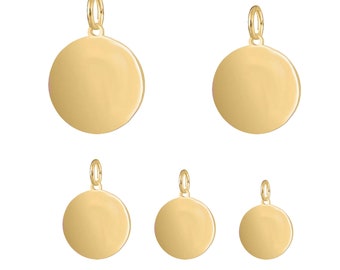 10K Gold Runder gravierbarer Kreis Disc Anhänger für Halskette - Personalisierter Buchstabe Charm, Initial Anhänger Massiv Gelbgold