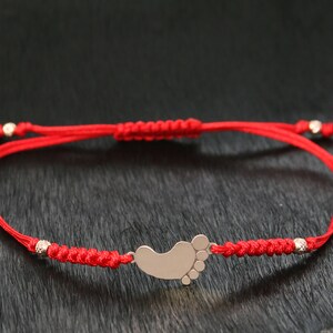 Engraving Baby Foot Friendship Bracelet Red String Band 14K/10K/9ct Gold