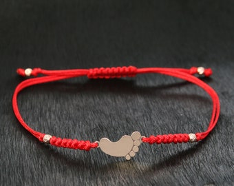 Engraving Baby Foot Friendship Bracelet Red String Band 14K/10K/9ct Gold