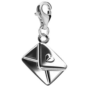 Silver Love Mail Clip-On Charm -Envelope Pendant for Bracelet or Necklace Romantic Gift Idea European-Style Charm Bracelets
