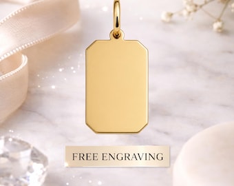 14K/10K Solid Gold Pendant, Custom Initial Engraved Charm Necklace