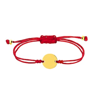 Personalised Gold Bracelet Round Disc Friendship Red String Cord Band 14K/10K/9ct Yellow gold