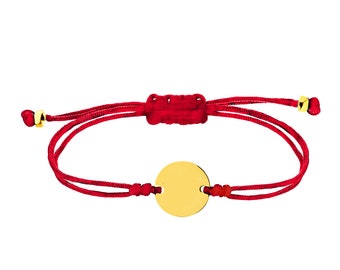 Personalised Gold Bracelet Round Disc Friendship Red String Cord Band 14K/10K/9ct Yellow gold