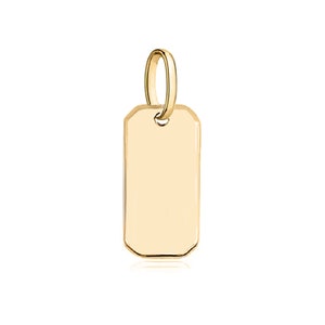 Colgante personalizado de oro macizo de 18 quilates, 9 quilates, 10 quilates o 14 quilates, etiqueta rectangular cuadrada para collar, delicado dije grabado, regalo personalizado para ella o para él