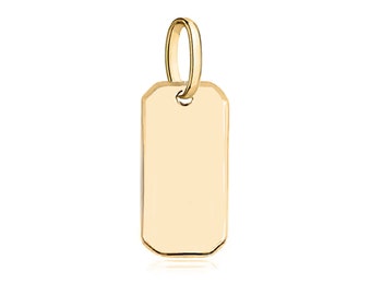 10K /14K Solid Gold Custom Engrave Rectangular Pendant for Necklace Personalised Dainty Solid Gold Charm