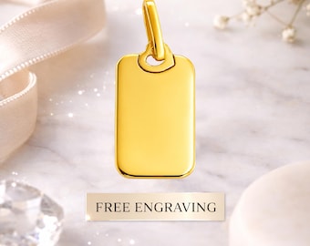 Custom Engraved 10K/14K Solid Gold Rectangular Charm Pendant