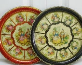 Vintage English metal toleware Victorian scene trays set