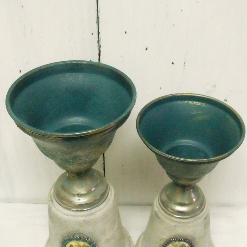 Vintage aged Trophy cups Cameo rhinestones pair