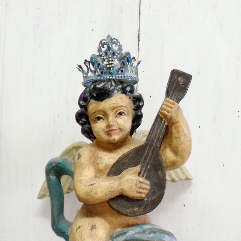 Vintages verdigris brass Crown rhinestones statue decor