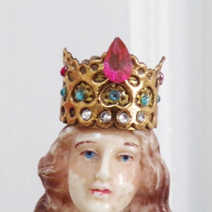 17mm-Virgin Mary Jesus Pink rhinestones Tiny gold metal crown statue decor