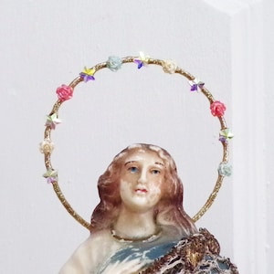 Stars Roses shinny Virgin Mary Jesus statue halo