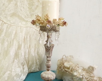 Vintage distressed candle holder with garland