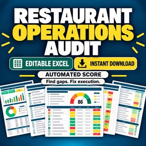 Restaurant Operations Audit Checklist | Editable Excel Dashboard and Word Form | 135-Point Restaurant Inspection Template