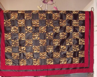 Handgemaakte babydeken met tijgerprint, rood-zwart safari babydeken, peuterbeddengoed (54x41)