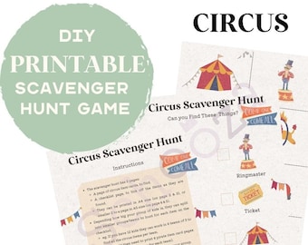 Circus Scavenger Hunt for Kids - Circus Party Scavenger Hunt Printable Game - Circus Treasure Hunt Instant Download