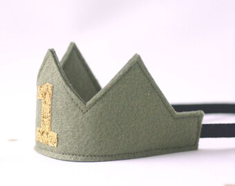 Olive Green First Birthday Crown -1st birthday Crown-Jungle birthday -Sarfari party hat-First birthday outfit boy-Birthday crown boy