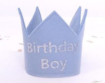 Felt Birthday Boy Crown - Pale Blue and Silver Felt - Boy birthday crown gift idea