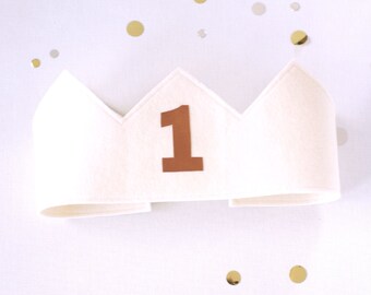 1st Birthday Crown -Your Choice of felt colour with bronze or gold number  - Second birthday crown - Third birthday party idea - party hat