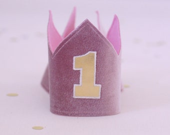 Velvet Pink 1st Birthday Crown- One Crown - 1st Birthday Girl Outfit-first birthday crown girl-2nd birthday girl