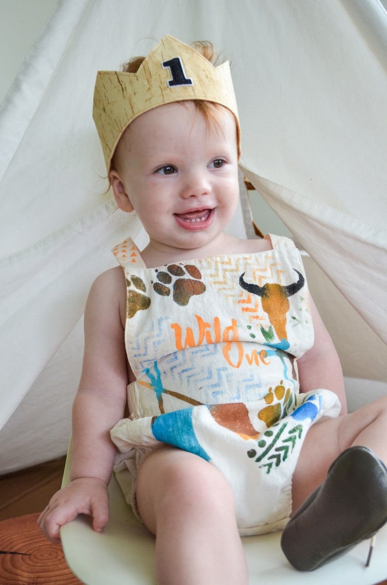 First Birthday Crown Mustard Birthday crown boy Birthday Boy outfit wild one theme Cake smash outfit boy 1st Birthday Crown Boy image 9