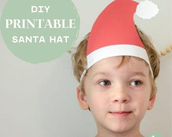 Disfraz de gorro de Papá Noel - Descarga instantánea - Manualidad navideña imprimible para niños - Gorro de Papá Noel para niños - Idea de manualidad navideña imprimible para disfraz de Navidad