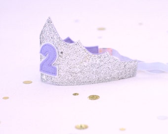 Tiara Crown - Second birthday crown - Silver Glitter Lilac Purple Felt - 2nd birthday crown -Princess Birthday - Party Hat