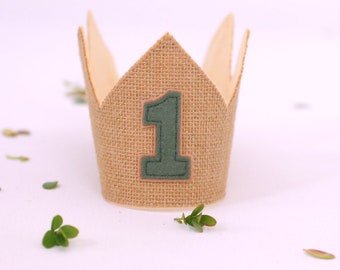 1st Birthday Crown-  Burlap Birthday crown boy- Birthday Boy outfit-safari theme - jungle outfit boy- 1st Birthday Crown Boy