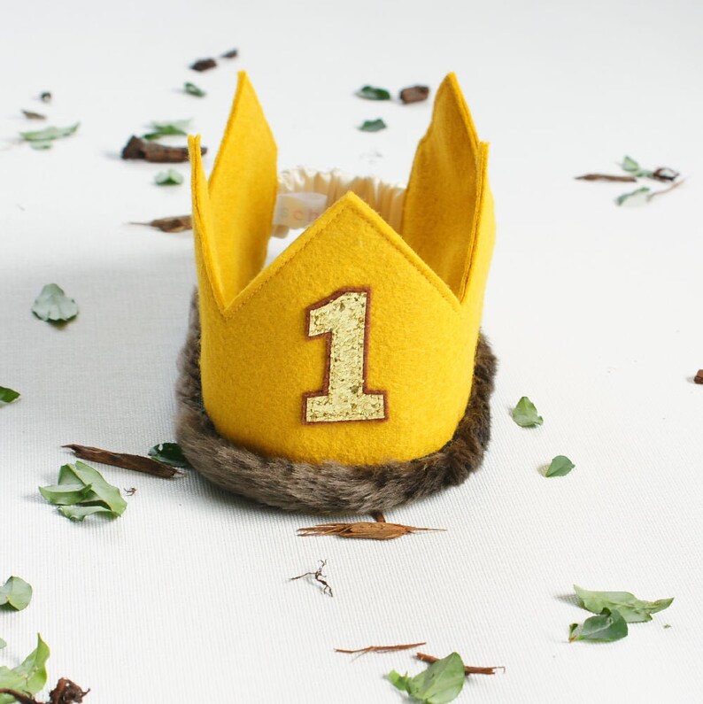 First Birthday Crown Mustard Birthday crown boy Birthday Boy outfit wild one theme Cake smash outfit boy 1st Birthday Crown Boy image 1