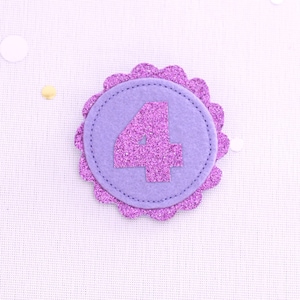 Birthday Badge - Purple Glitter Birthday Pin- Any Age Personalised Felt Birthday Badge Girl - Custom Birthday Badge for Kids