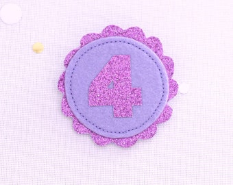 Birthday Badge - Purple Glitter Birthday Pin- Any Age Personalised Felt Birthday Badge Girl - Custom Birthday Badge for Kids