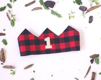 First Birthday Crown -  Red and Black - Lumberjack Party Hat - Lumberjack birthday - 1st Birthday Hat -Birthday Boy outfit -party hat boy
