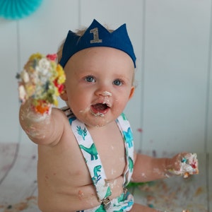 Mustard First Birthday Crown Birthday boy crown cake smash outfit boy Party hat 1st Birthday Crown Boy Birthday boy crown image 7