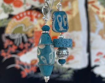 Aqua blue earrings, asymmetrical earrings, lightweight earrings, dangle earrings, sterling silver ear wires