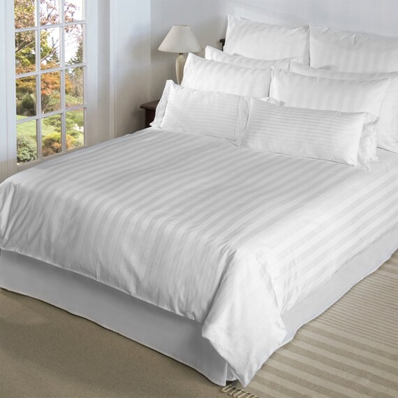 White Satin Stripe King Size Duvet Set Etsy