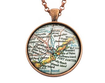 Charleston Map Necklace/ Beaches