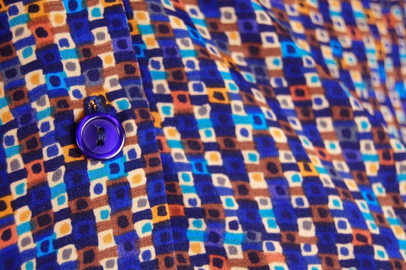 Vintage 1980s Impressions Geometric Print Blouse Colorful Abstract Checkered Top