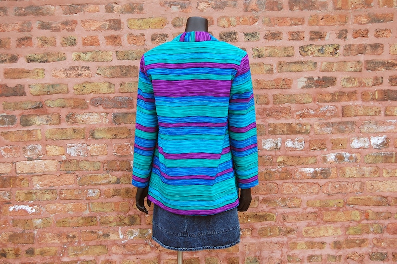 Blue Green Striped Blazer Jacket Vintage 1980s Michael /& Co Size 8 Purple
