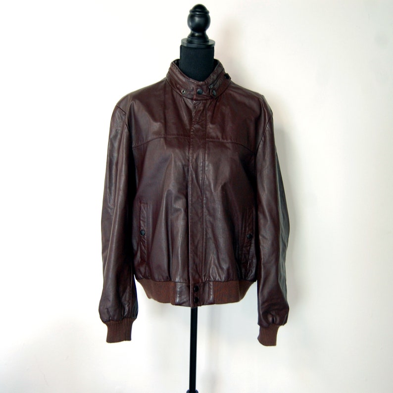 Vintage 1990s Cooper Genuine Leather Jacket Size 44 medium Brown Bomber Coat