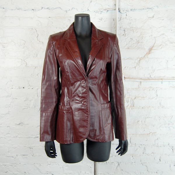 Vintage 1970s Classic Directions Women's Mahogany Brown / Burgundy Leather Blazer / Jacket