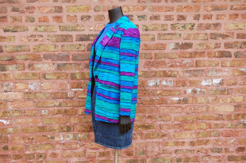 Blue Green Striped Blazer Jacket Vintage 1980s Michael /& Co Size 8 Purple
