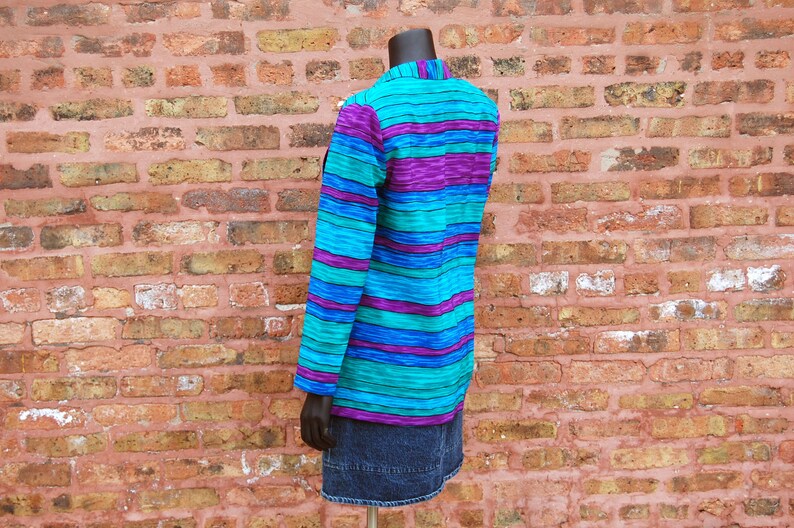 Blue Green Striped Blazer Jacket Vintage 1980s Michael /& Co Size 8 Purple