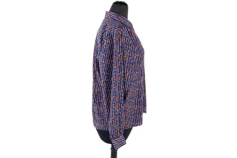 Vintage 1980s Impressions Geometric Print Blouse Colorful Abstract Checkered Top