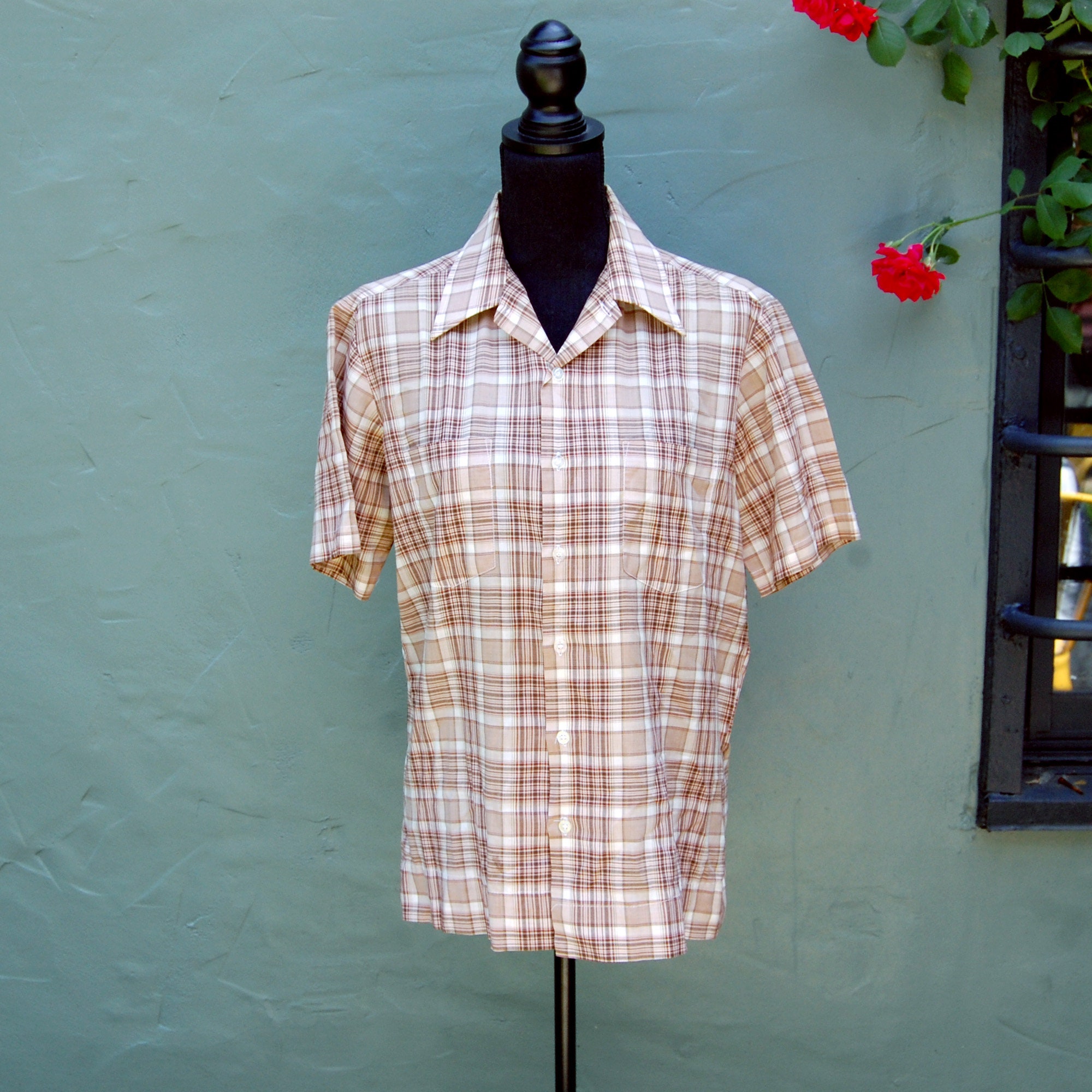 Vintage 1970s Mens Jcpenney Brown Plaid 