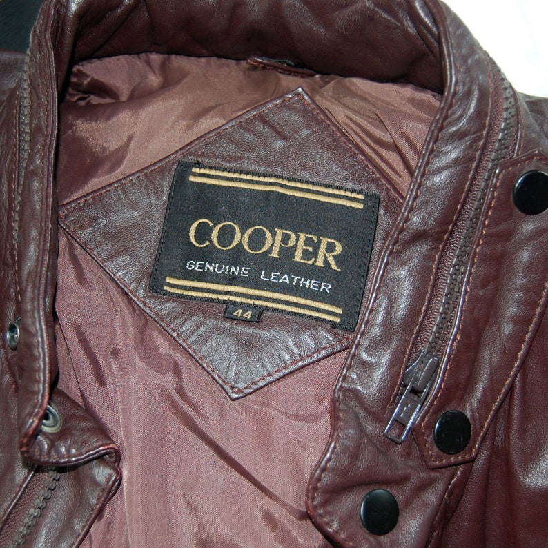 Vintage 1990s Cooper Genuine Leather Jacket Size 44 medium Brown Bomber Coat