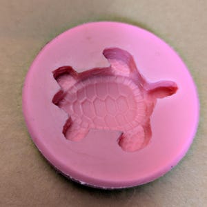May include: A pink silicone mold in a circular shape, featuring a detailed turtle design. The turtle's shell has a textured pattern, and the mold is designed for crafting or baking. The overall color is a soft, pastel pink.