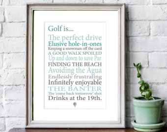 Golf Humour Words Phrases, Wall Art, Letterpress Print, Gift for Golfers, 12 x 8 inches