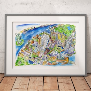 New York City NYC Manhattan, Art Print 8 x 12 inches from an Original Watercolour Painting, Wall Art Gift